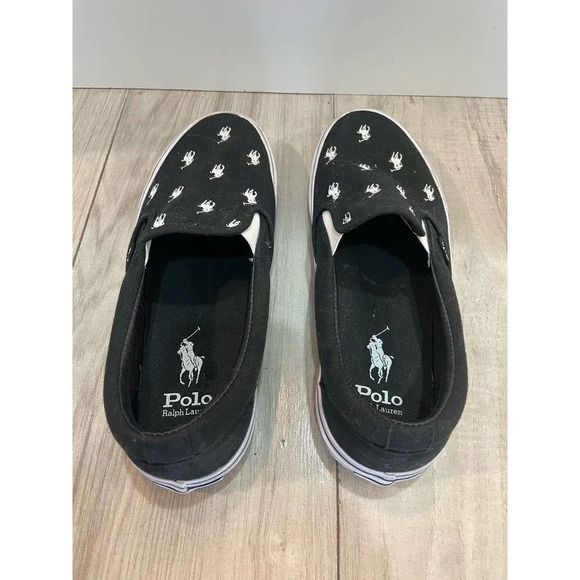 Polo Ralph Lauren Mens 8.5 Keaton Slip On Allover Pony Logo Sneaker Black Casual main image 5